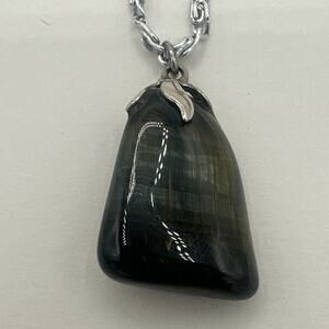 Vintage Falcons Eye Necklace silver chain with stone pendant Antique